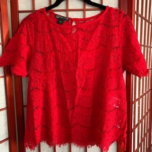 Red lace short sleeve top